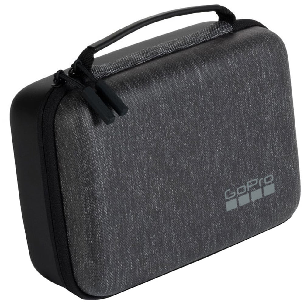 Black carrying case with GoPro logo on a white background