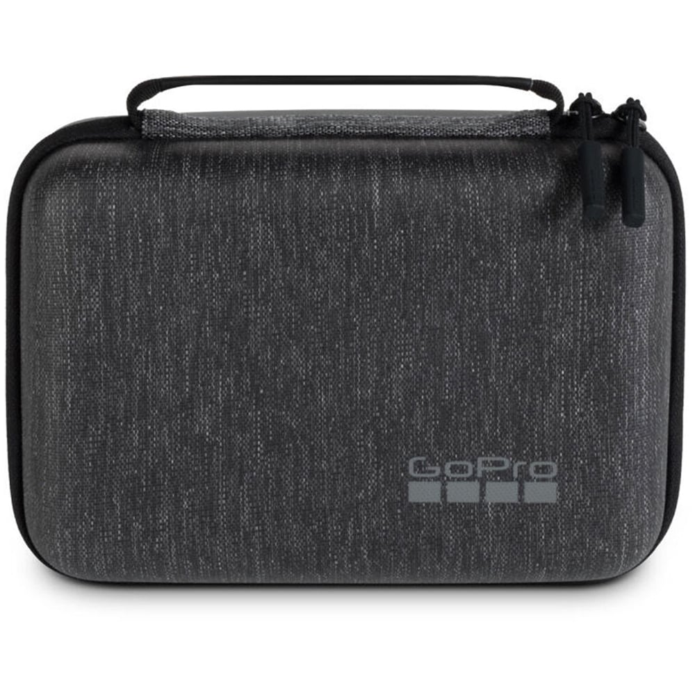 Black carrying case with GoPro logo on a white background