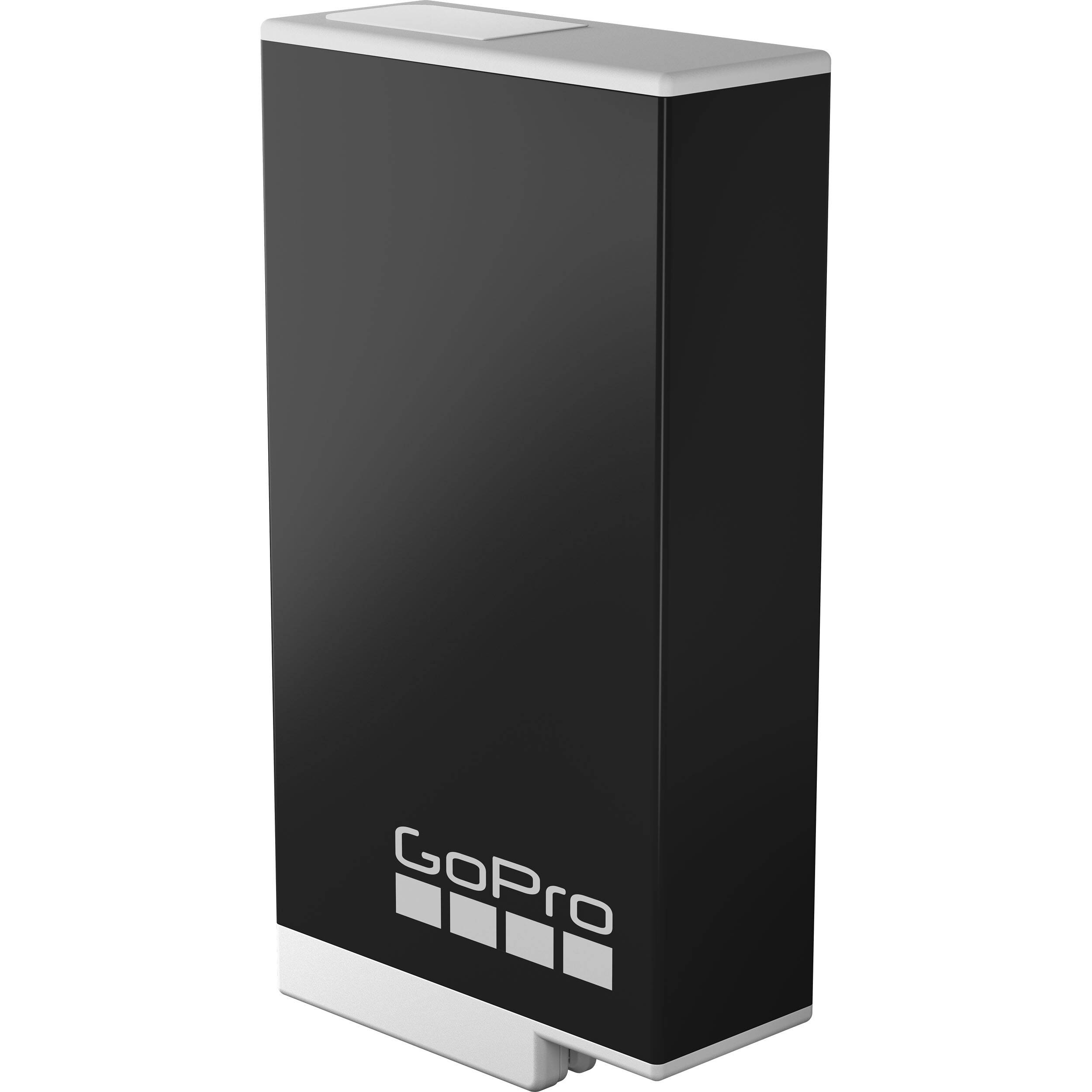 GoPro Dual Battery Charger with two Enduro rechargeable lithium-ion batteries for MAX, 1600mAh capacity, USB-C charging port, LED charging indicators, optimized for fast charging and cold weather performance.