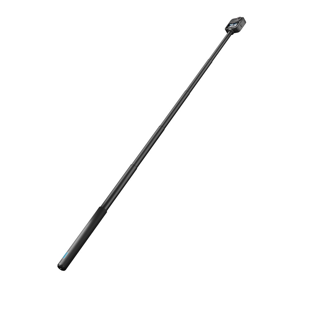 GoPro 1.2m extension pole with twist-lock mechanism, non-slip grip, collapsible from 122cm to 25cm, lightweight and durable, compatible with all GoPro models, ideal for selfies, overhead, and wide-angle shots.