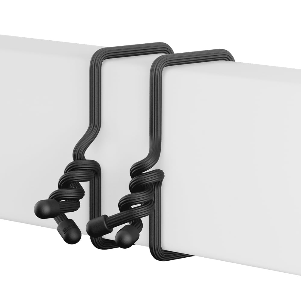 Black curtain tiebacks on a white background