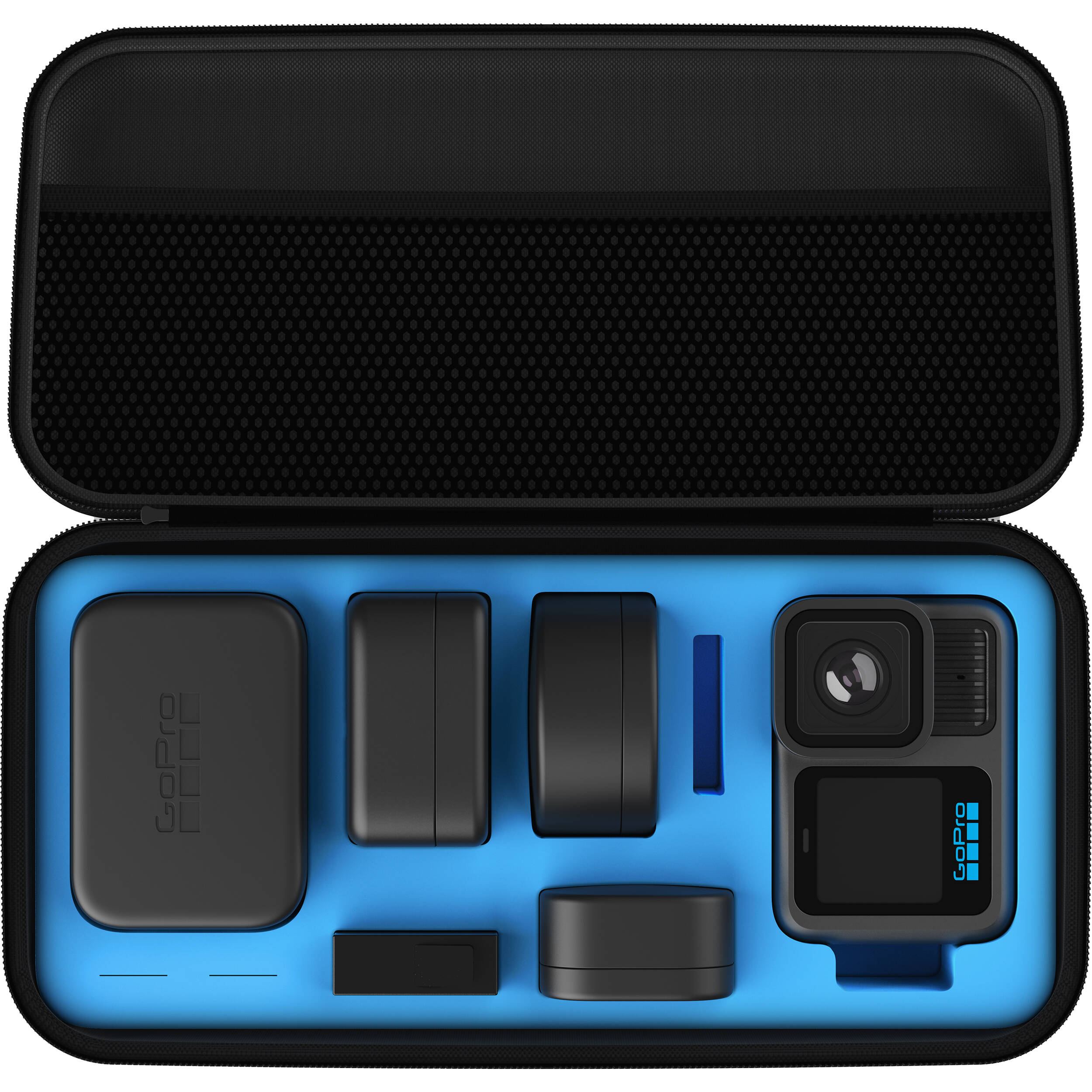 GoPro HERO13 Black with HB‑Series Lenses bundle, including Ultra Wide, Macro, Anamorphic lens mods and ND filter pack, shown with lens mods attached to the camera body.