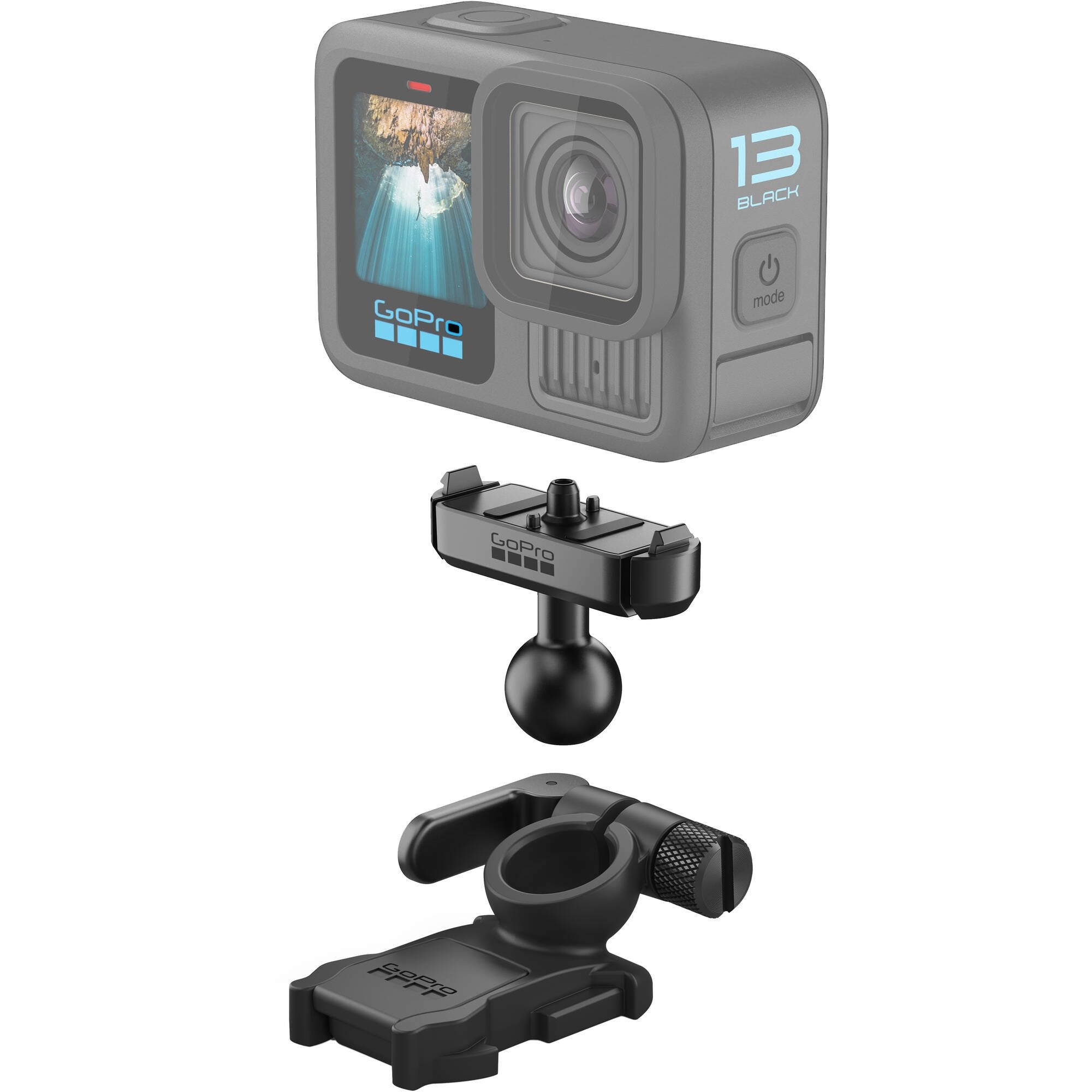 GoPro Magnetic Latch Ball Joint Mount – flexible magnetic mount with adjustable ball joint for HERO13 Black, ideal for quick setups on metal surfaces.