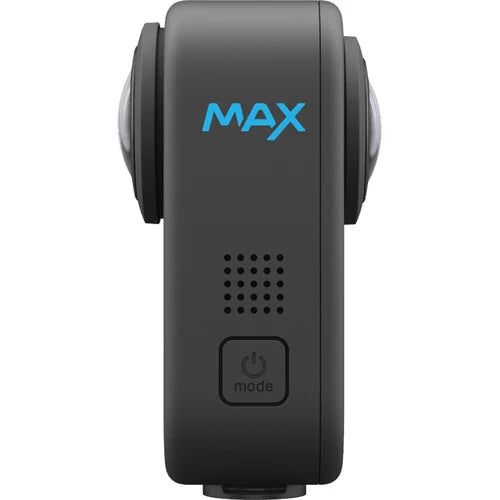 GoPro MAX 360 Action Camera 2025 with dual lenses capturing 5.7K 360° video, 18MP 360 photos, 6 built-in mics for immersive audio, Max HyperSmooth stabilization, AI-powered object tracking, 4 digital lenses including Max SuperView, rugged waterproof body, Enduro battery, and ¼-20 tripod compatibility.