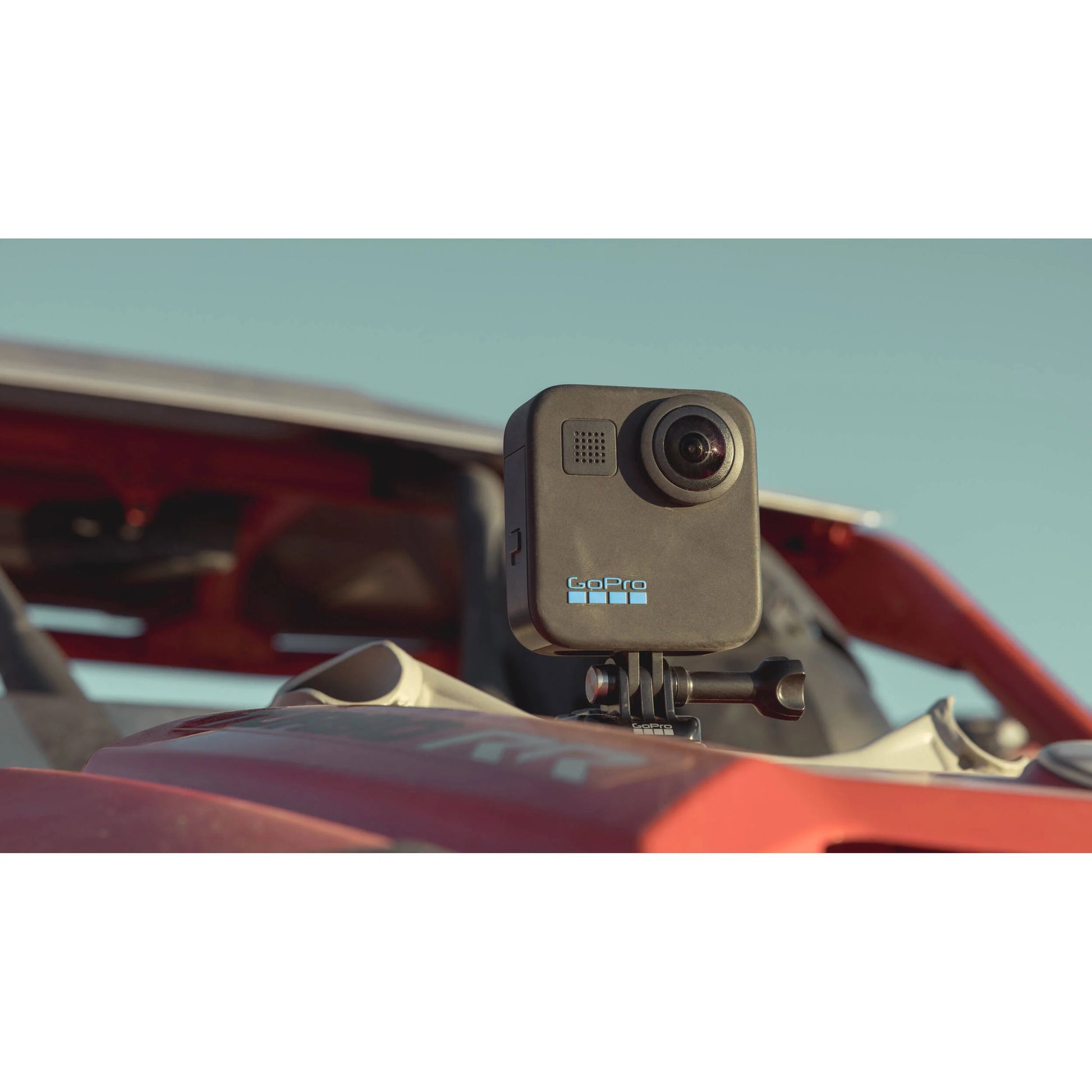 GoPro MAX 360 Action Camera 2025 with dual lenses capturing 5.7K 360° video, 18MP 360 photos, 6 built-in mics for immersive audio, Max HyperSmooth stabilization, AI-powered object tracking, 4 digital lenses including Max SuperView, rugged waterproof body, Enduro battery, and ¼-20 tripod compatibility.
