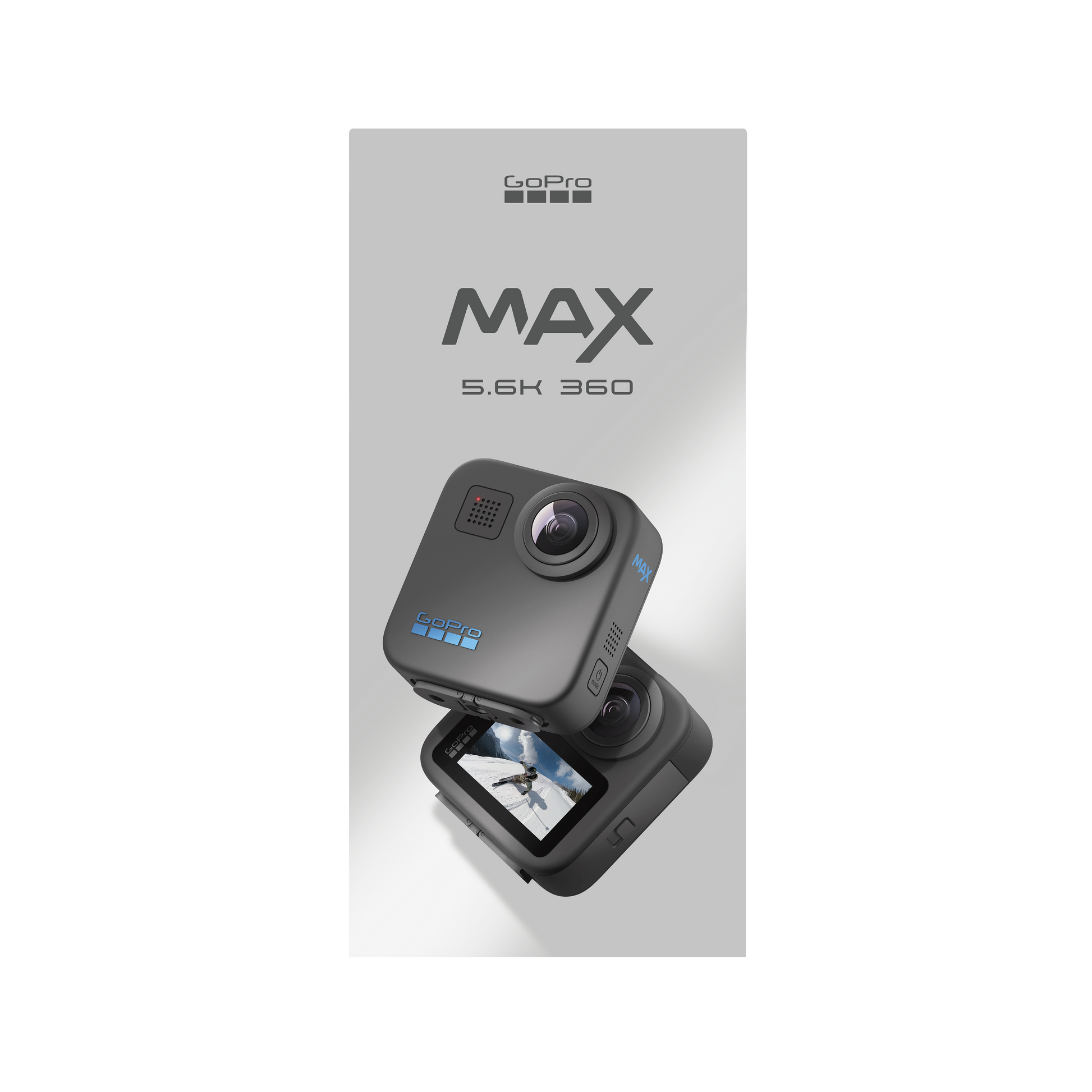 GoPro MAX 360 Action Camera 2025 with dual lenses capturing 5.7K 360° video, 18MP 360 photos, 6 built-in mics for immersive audio, Max HyperSmooth stabilization, AI-powered object tracking, 4 digital lenses including Max SuperView, rugged waterproof body, Enduro battery, and ¼-20 tripod compatibility.