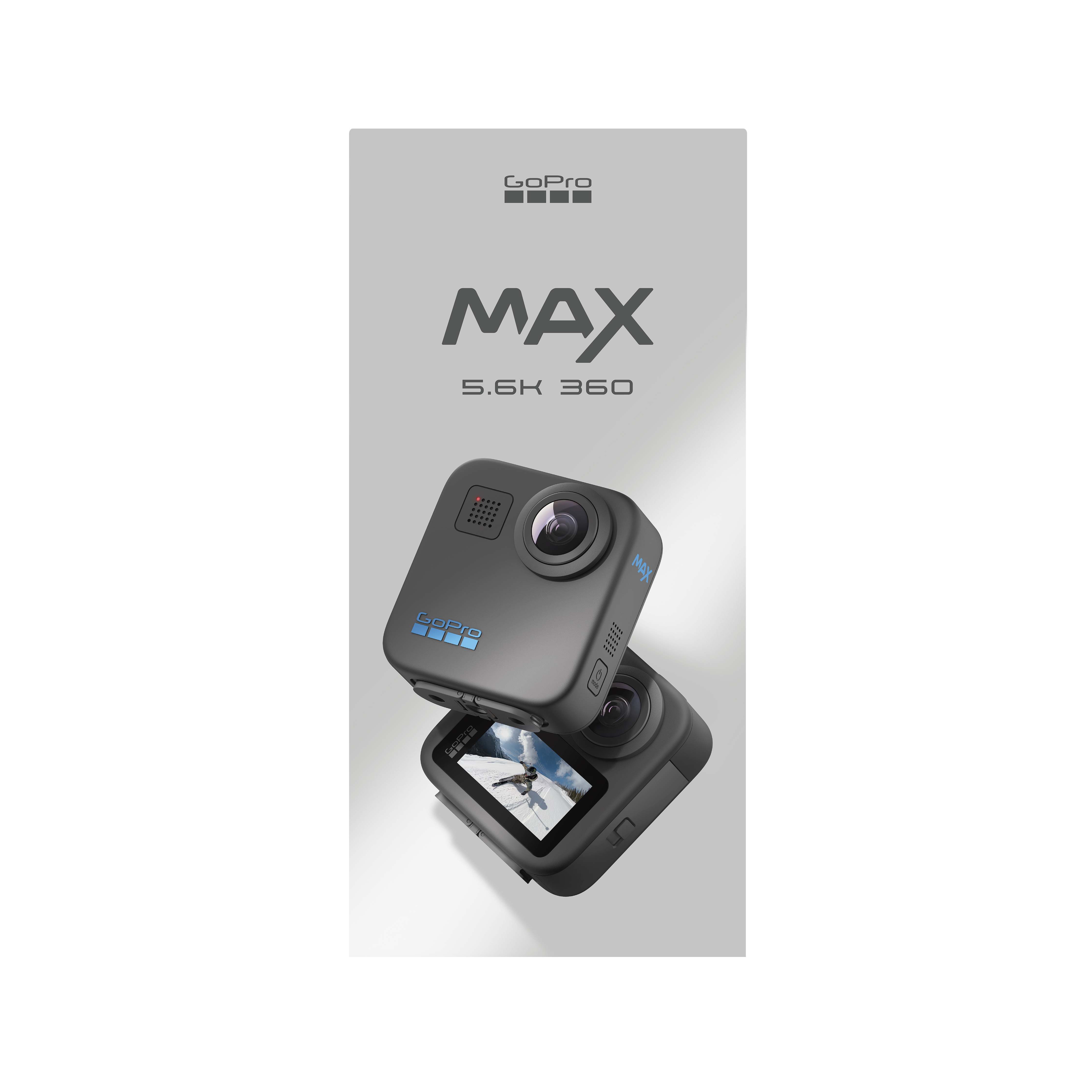 GoPro MAX 360 Action Camera 2025 with dual lenses capturing 5.7K 360° video, 18MP 360 photos, 6 built-in mics for immersive audio, Max HyperSmooth stabilization, AI-powered object tracking, 4 digital lenses including Max SuperView, rugged waterproof body, Enduro battery, and ¼-20 tripod compatibility.