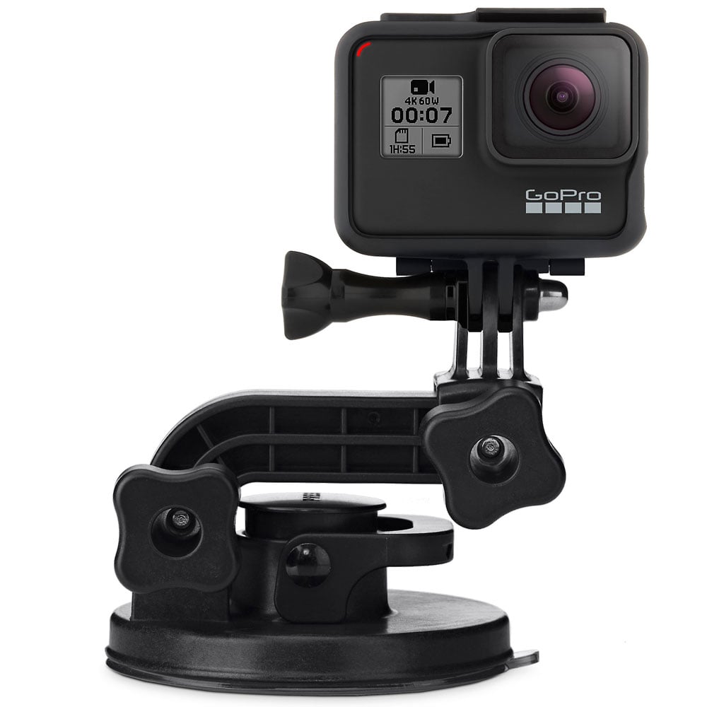 GoPro camera with suction cup mount on a white background