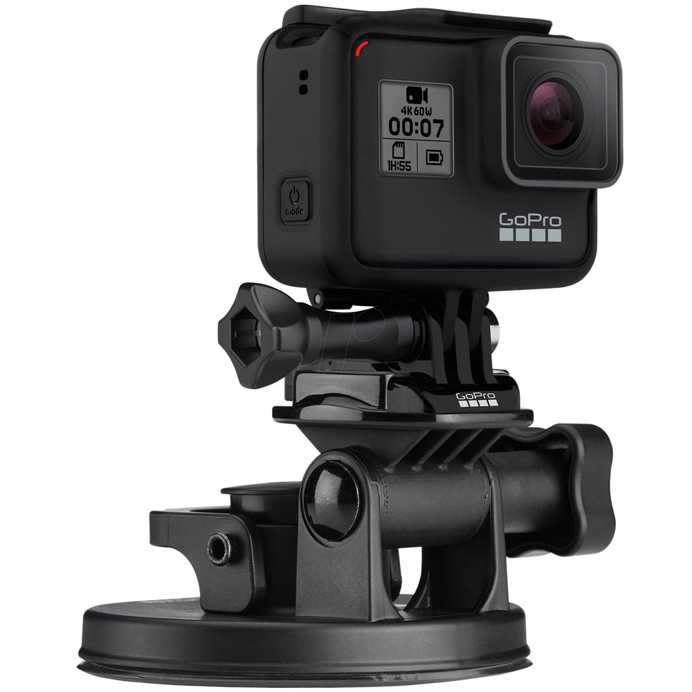GoPro camera with suction cup mount on a white background