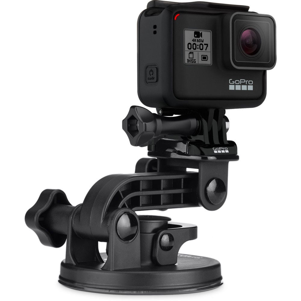 GoPro camera with suction cup mount on a white background