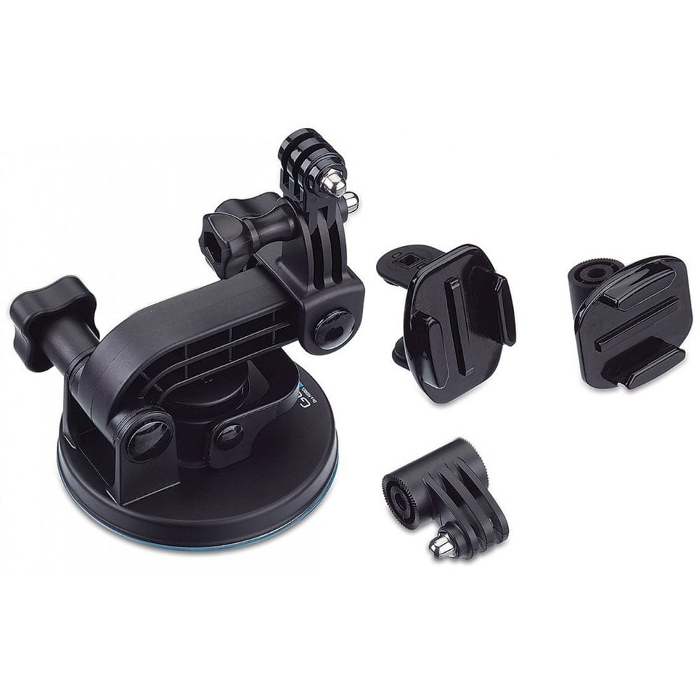 Set of black camera mounts on a white background
