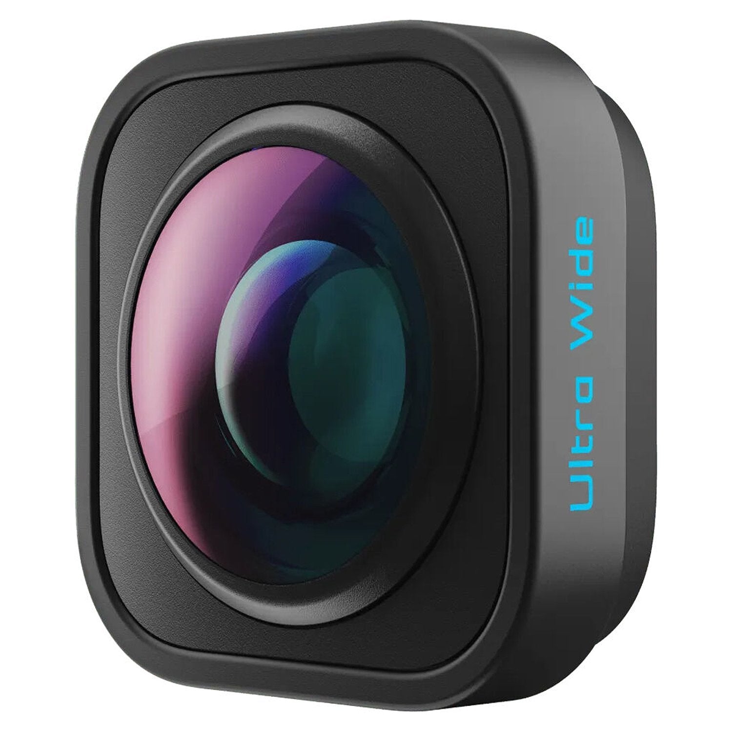Ultra wide-angle camera lens with metallic finish on a white background