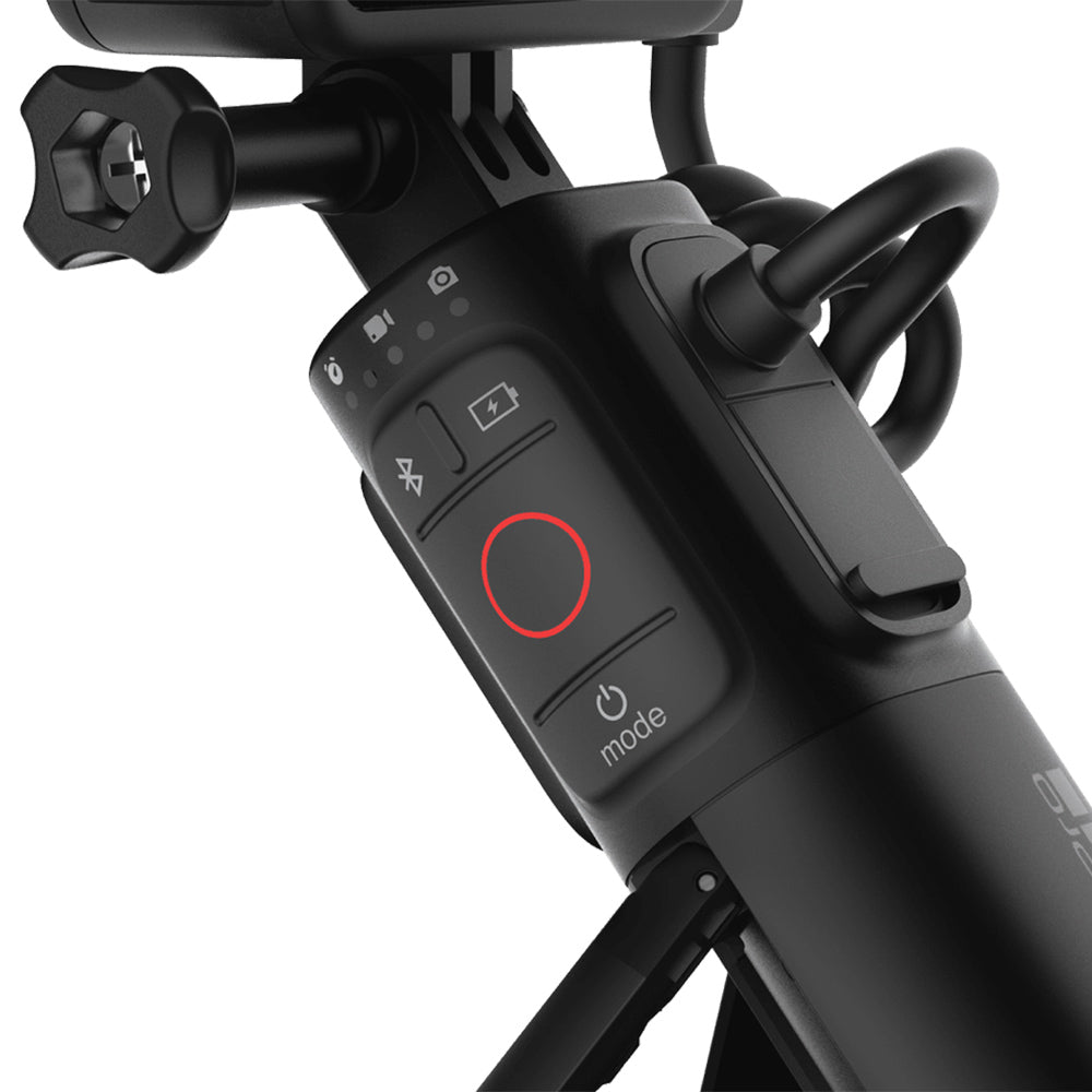 GoPro VOLTA Battery Grip + Tripod Remote in black, featuring integrated battery handle, fold-out tripod legs, built-in wireless remote, and USB-C charging port.