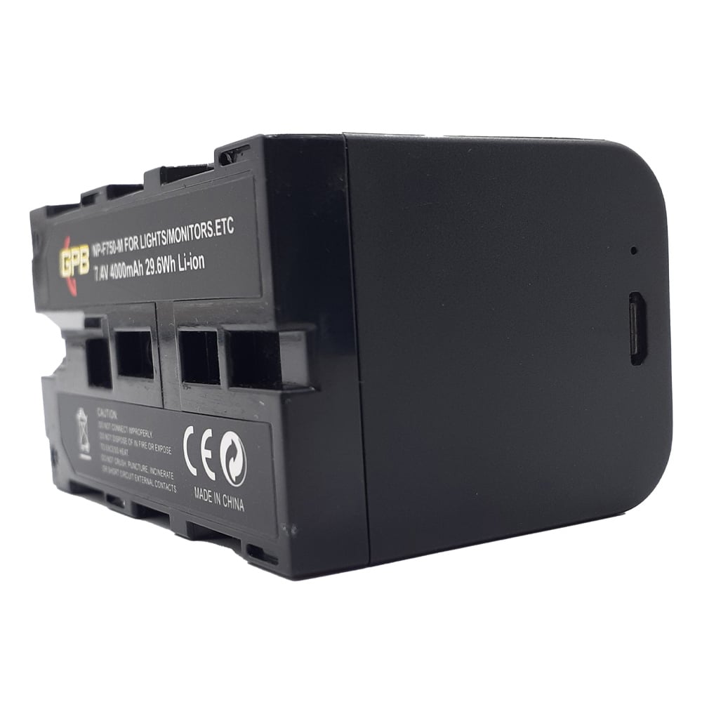 The GPB Generic NP-F750 Battery for Sony Video Lights is a lightweight lithium-ion battery that serves as a replacement for the Sony NP-F750 battery and is USB-chargeable.