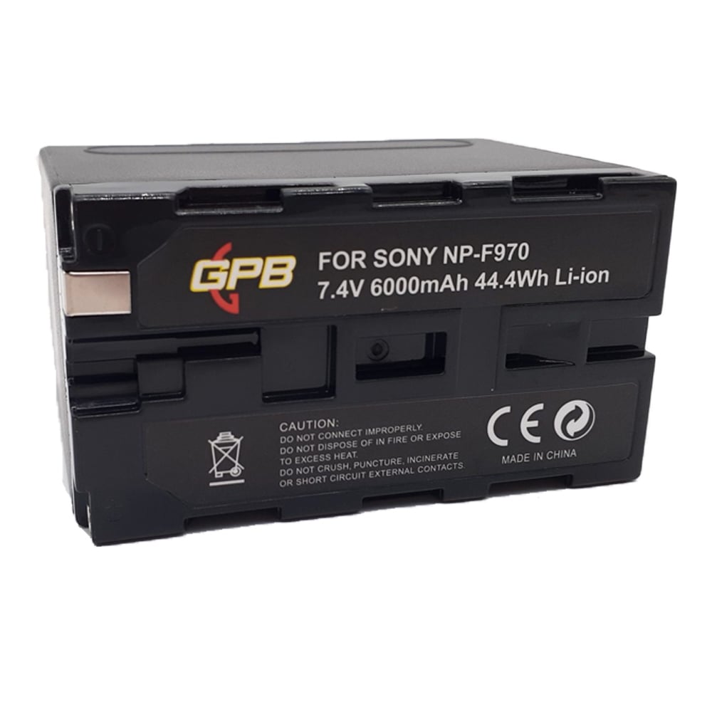GPB Generic Sony NP-F970 rechargeable lithium-ion battery with 7.2V voltage and 6600mAh capacity, compatible with Sony cameras and Godox lights, featuring durable construction and reliable power output.