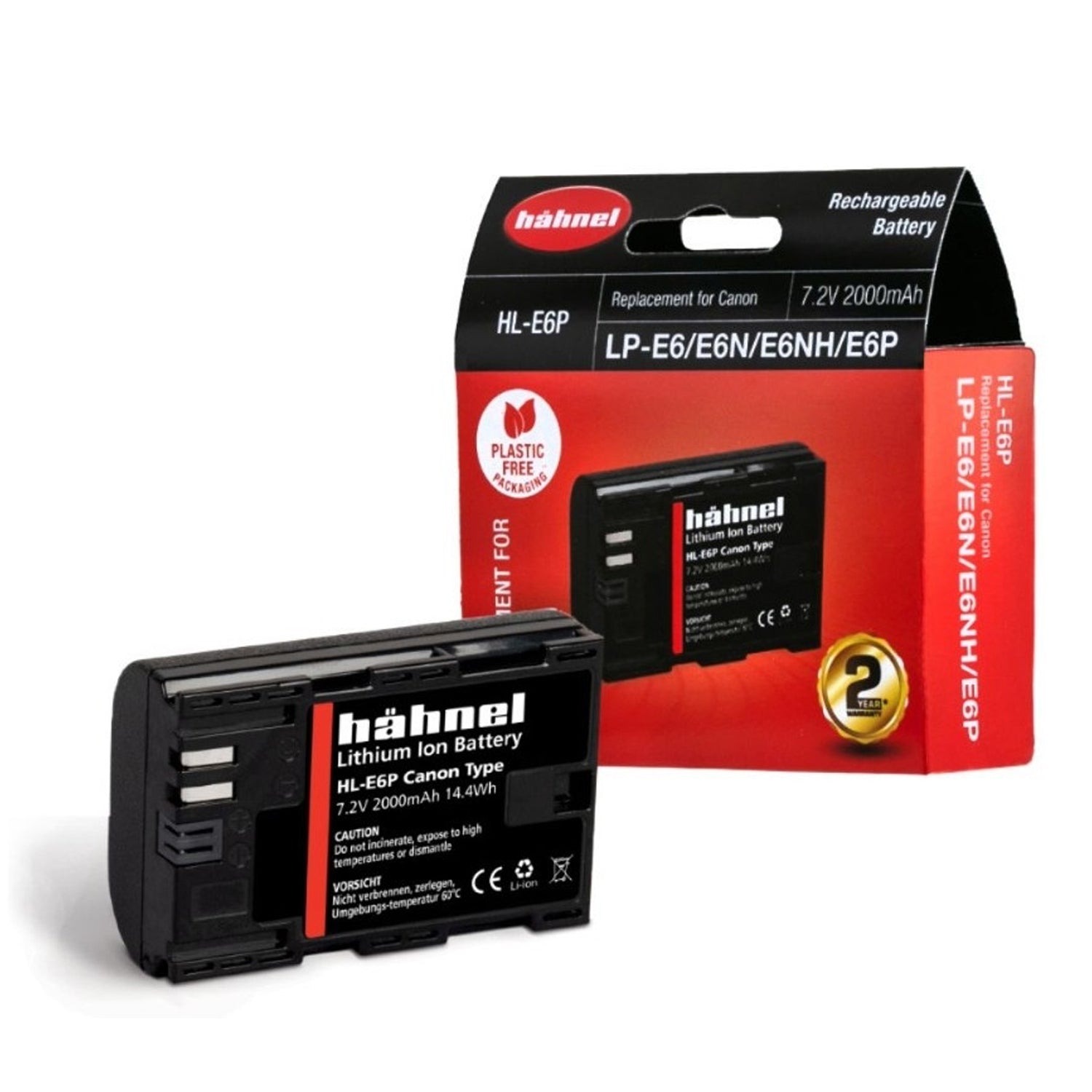 Hahnel HL-E6P 2000mAh lithium-ion replacement battery for Canon LP-E6P and EOS R5 II