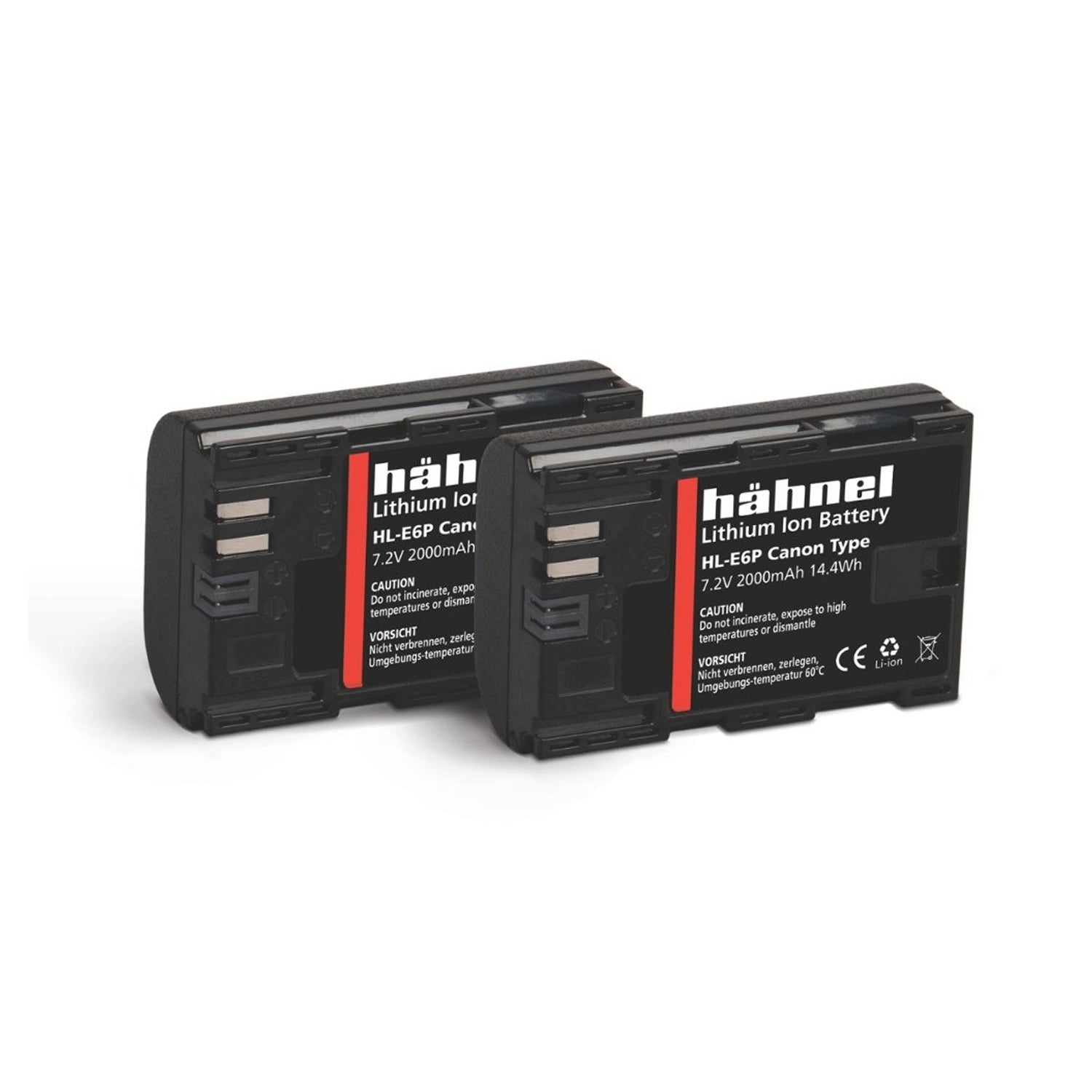 Hahnel HL-E6P twinpack rechargeable battery packaging on a white background