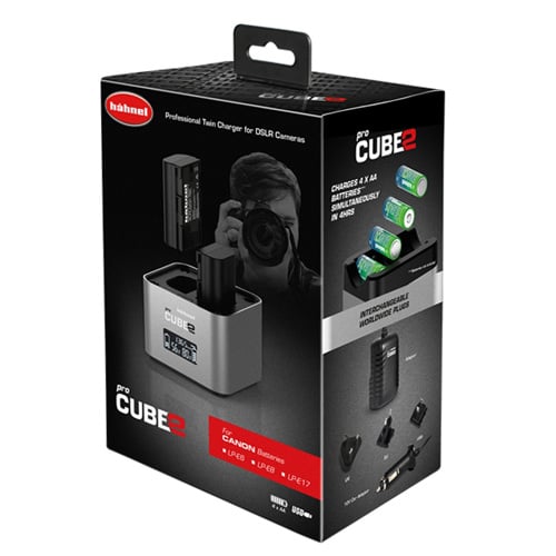 Pro Cube2 camera battery charger packaging with brand logo on a white background