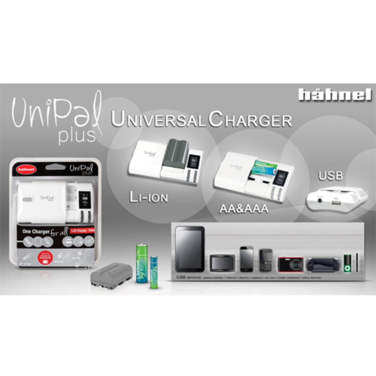 The slim, compact battery charges most Li-ion and Li-polymer 3.6, 3.7, 7.2, and 7.4V cells, as well as most AA and AAA Ni-MH and Ni-Cd cells.