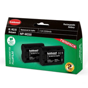 Hahnel NP-W235 rechargeable battery twin pack packaging on a white background