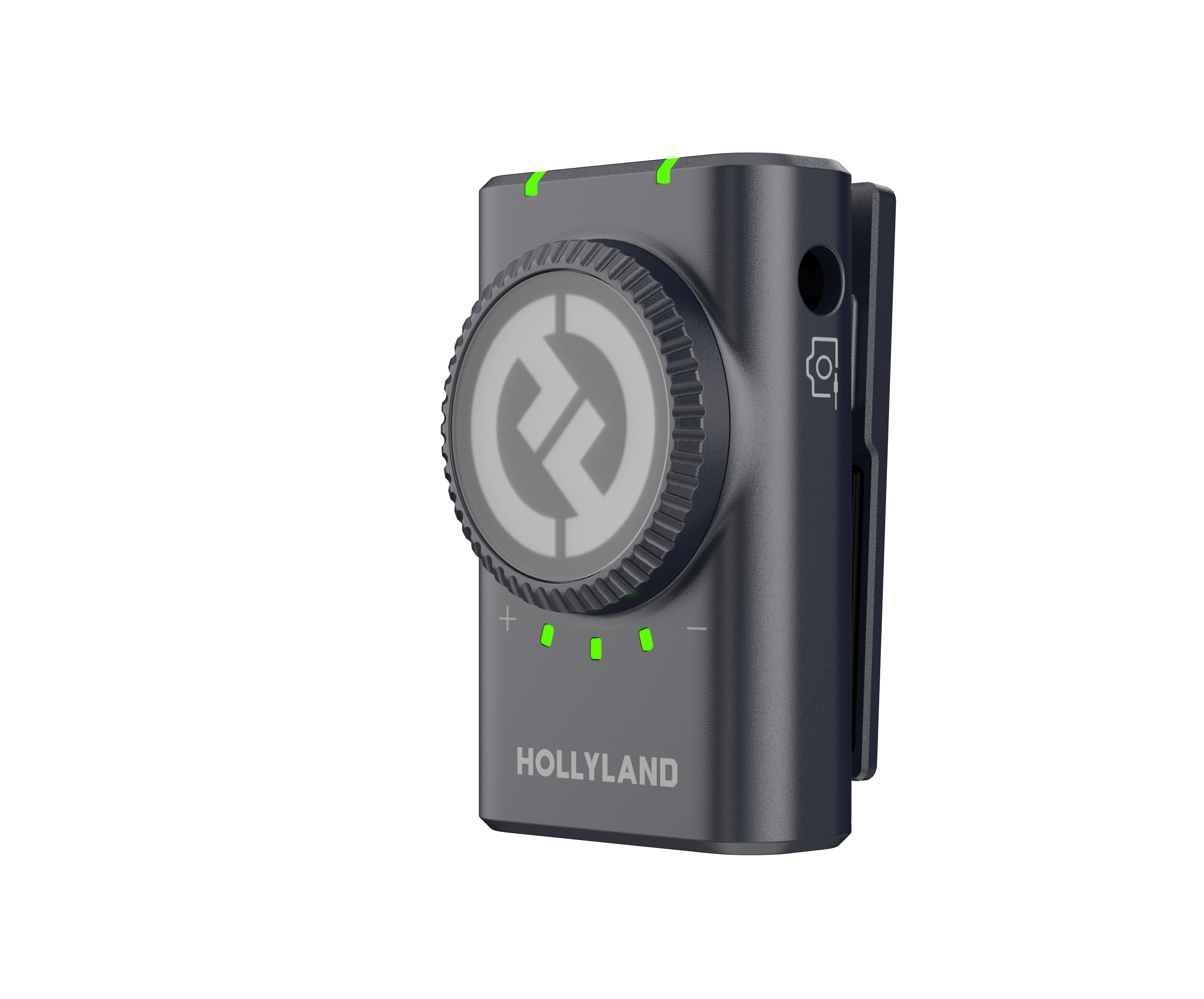 Hollyland Lark M2 Duo Wireless Mic for Camera with two ultra-lightweight clip-on transmitters, dual-channel camera-mount receiver, 24-bit 48kHz digital audio, 300m range, environmental noise cancellation, magnetic clips, silicone necklace cases, and charging case.