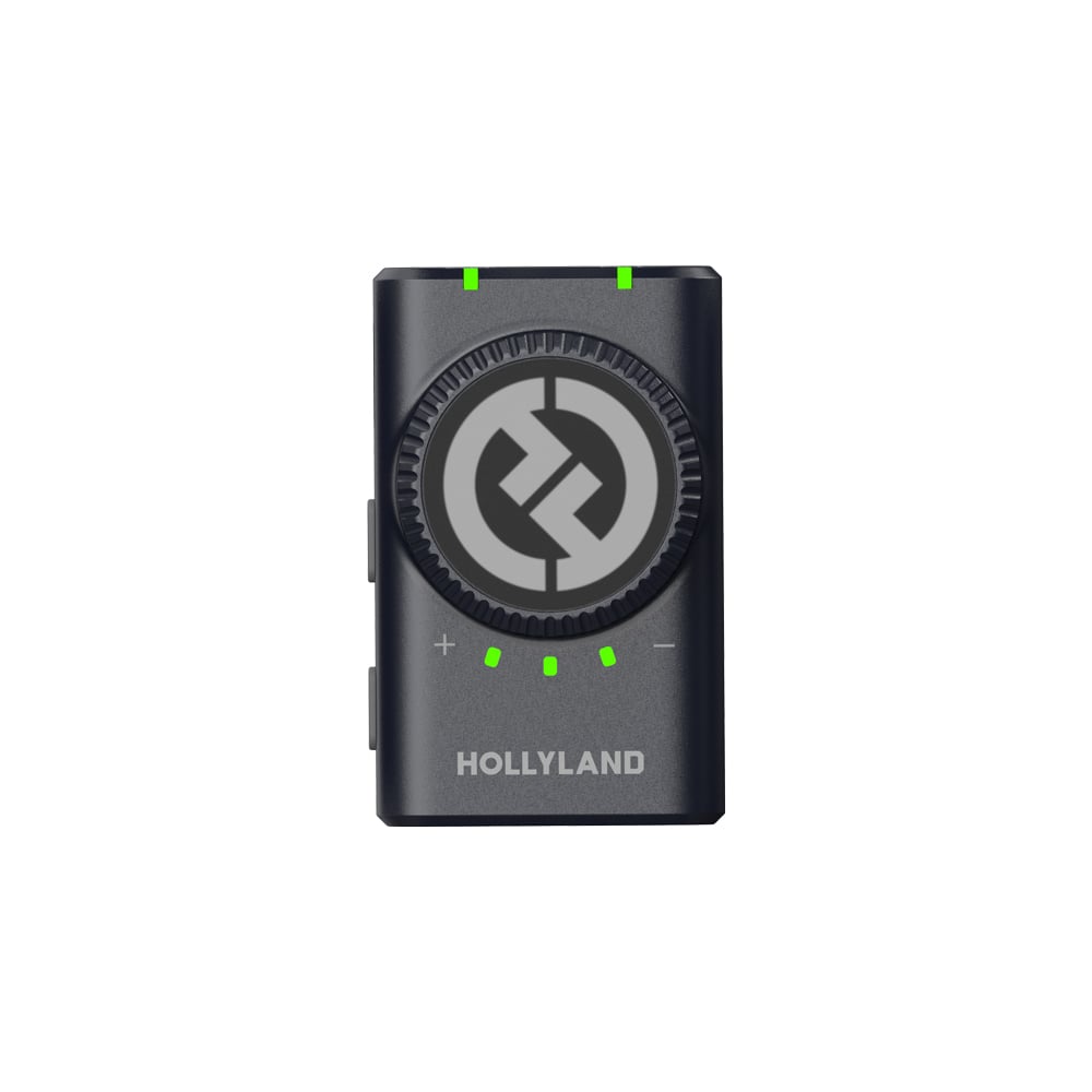 Hollyland Lark M2 Wireless Mic Combo with two 24-bit clip-on transmitters, camera-mount receiver, 300m wireless range, omnidirectional microphones, 9-hour battery life, USB-C charging case, and mobile app control for clear, interference-free audio recording.