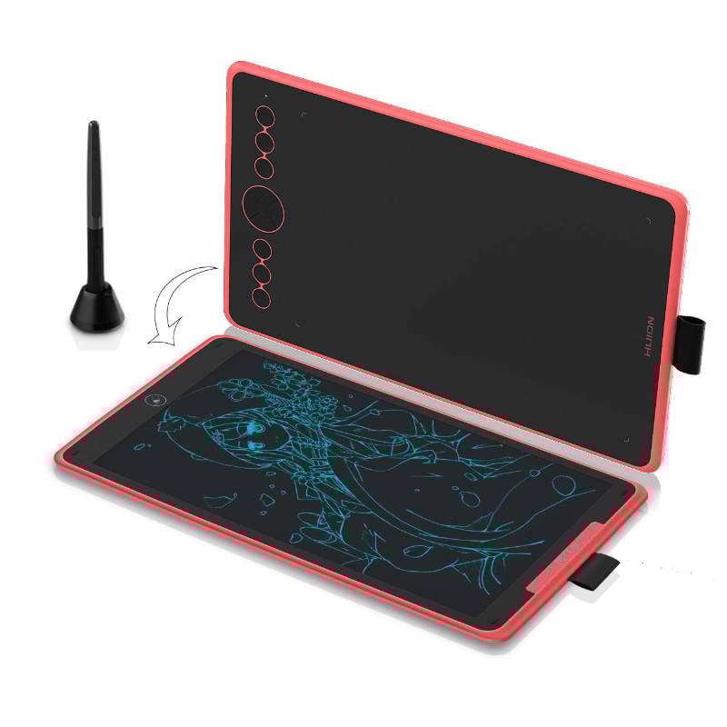 Huion Inspiroy Ink H320M Coral Red dual-purpose graphics tablet with pen tablet and LCD writing pad.