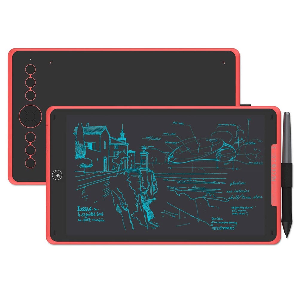 Huion Inspiroy Ink H320M Coral Red dual-purpose graphics tablet with pen tablet and LCD writing pad.