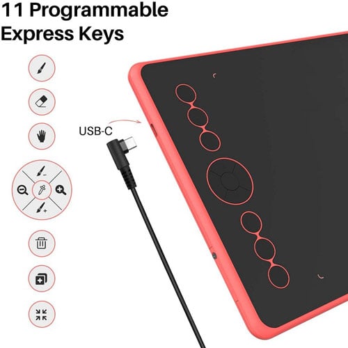 Huion Inspiroy Ink H320M Coral Red dual-purpose graphics tablet with pen tablet and LCD writing pad.