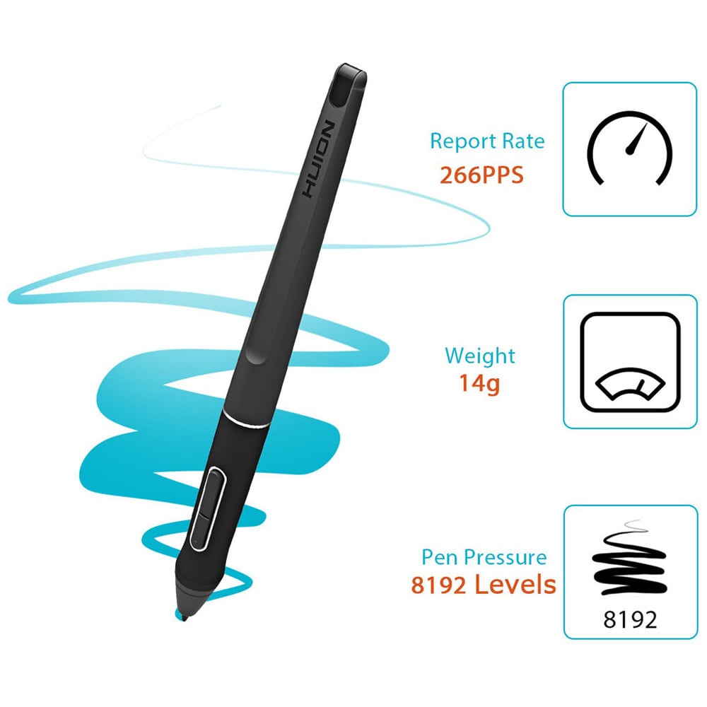 Huion PW507 Battery-Free Pen – ergonomic stylus with 8192 pressure sensitivity levels, tilt support, and customizable side buttons for compatible Huion tablets.