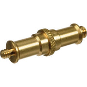 Impact double-ended spigot with 5/8 inch stud on one end and 1/4 inch-20 male threaded stud on the other, made of solid brass, 3.3 inches long, for mounting camera and lighting accessories