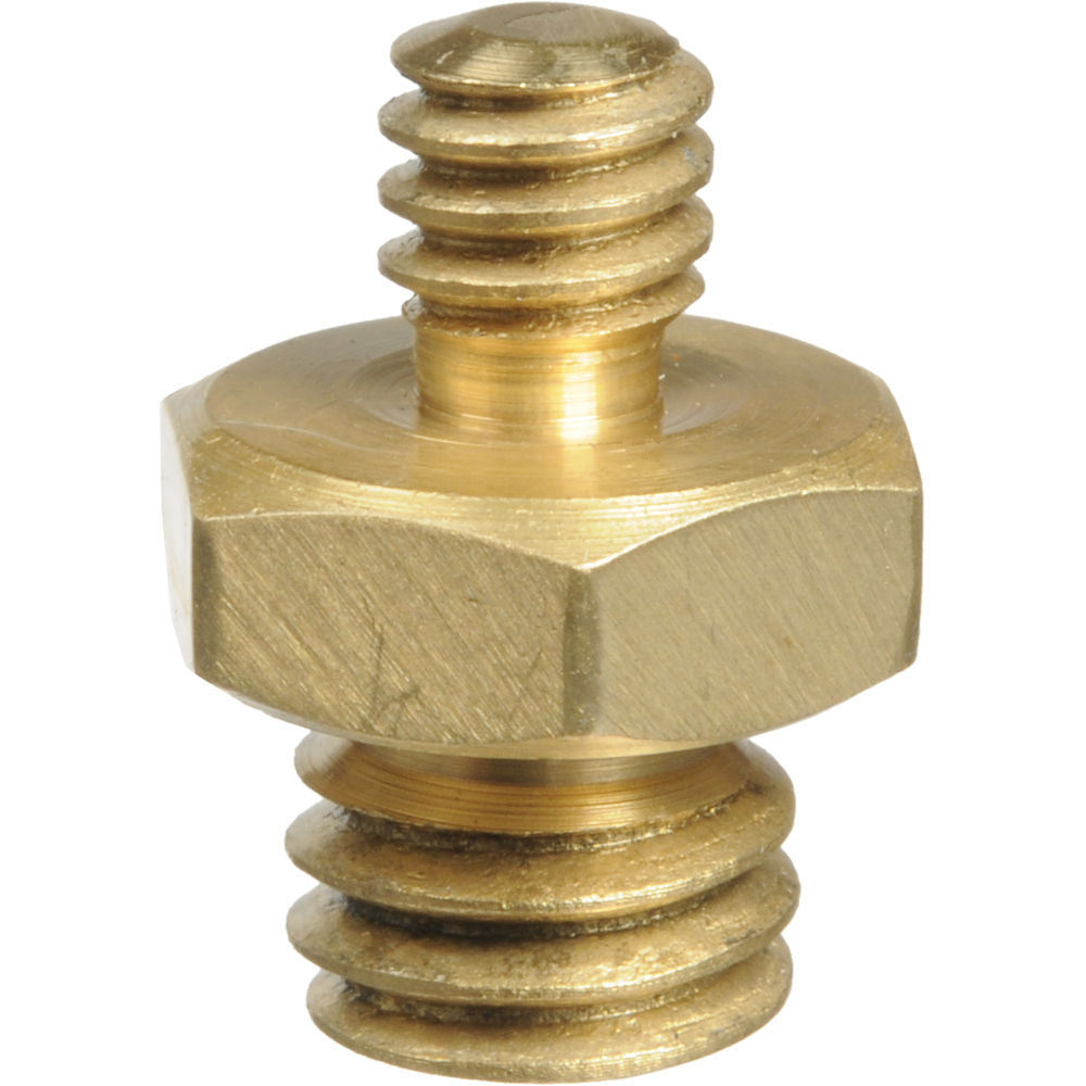Impact male-to-male spigot adaptor with male threads on both ends, used for connecting camera or lighting equipment, made from durable brass.