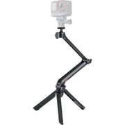 Insta360 3-in-1 Multi-Mount combines tripod, selfie stick, and magic arm in one compact design with a 3-way folding structure, adjustable length from 21 to 51 cm, fully rotatable 360° ball joint for precise camera positioning, and unique Mantis Mode for hanging the camera for creative vantage points.
