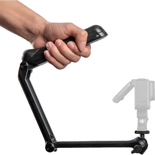 Insta360 3-in-1 Multi-Mount combines tripod, selfie stick, and magic arm in one compact design with a 3-way folding structure, adjustable length from 21 to 51 cm, fully rotatable 360° ball joint for precise camera positioning, and unique Mantis Mode for hanging the camera for creative vantage points.