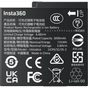 Insta360 Battery Ace Pro 2 with 1800mAh capacity, fast charging support reaching 80% in 18 minutes and full charge in 47 minutes, includes a protective storage case with microSD card slot, designed for extended use with Insta360 Ace Pro 2 camera.