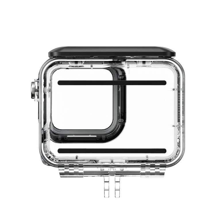 Insta360 Dive Case for Ace with waterproof housing rated to 60m (197ft), high-transparency glass lens for clear underwater imaging, locking-buckle design for secure closure, anti-fog inserts, and anti-slip rings, compatible with selfie sticks and tripods.