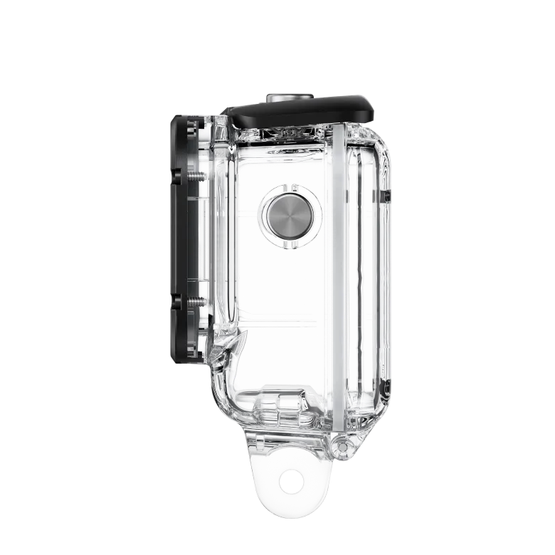 Insta360 Dive Case for Ace with waterproof housing rated to 60m (197ft), high-transparency glass lens for clear underwater imaging, locking-buckle design for secure closure, anti-fog inserts, and anti-slip rings, compatible with selfie sticks and tripods.