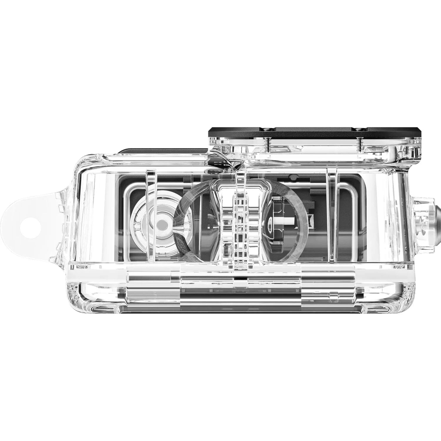 Clear dive case on a white background