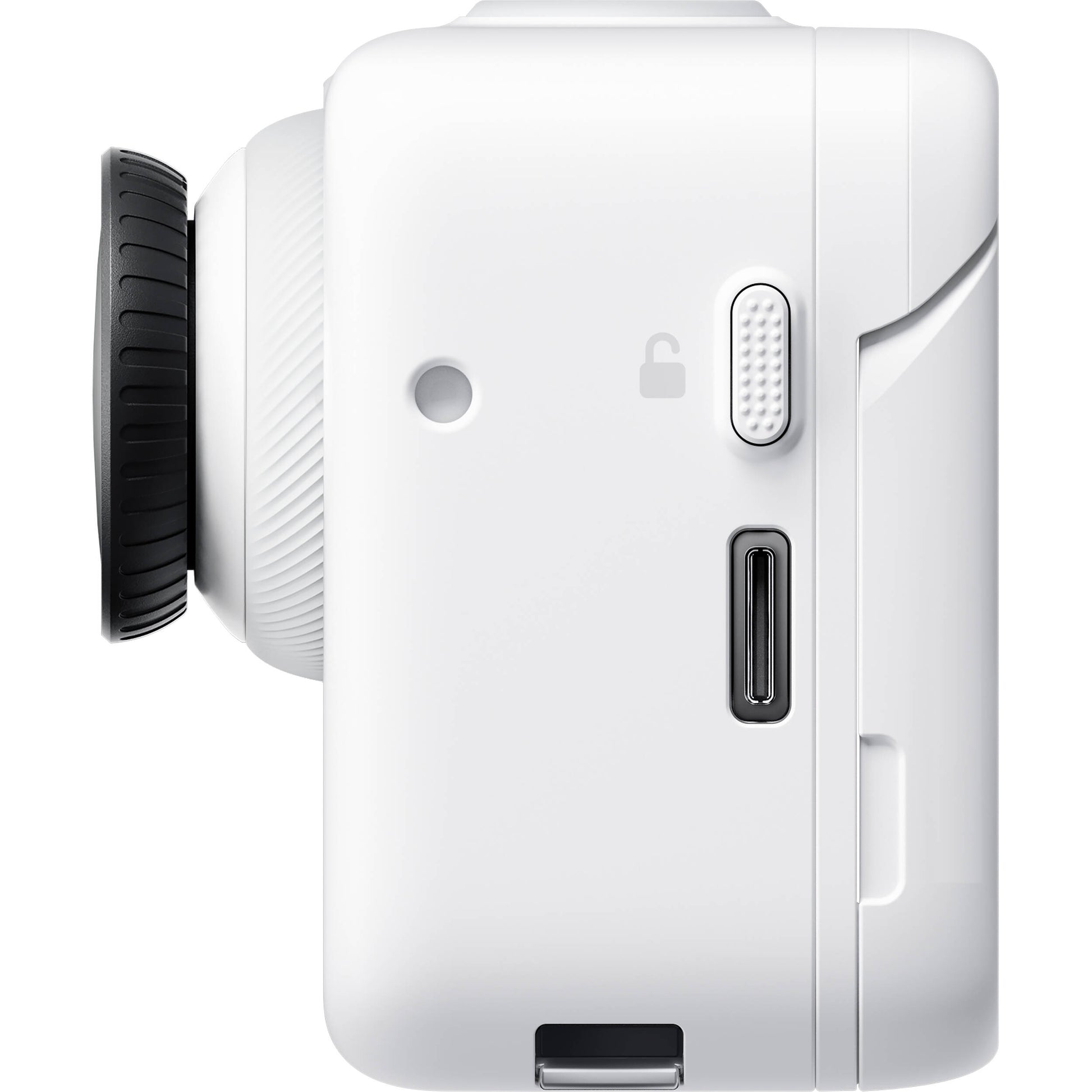 Insta360 GO 3S action camera in white with magnetic design, featuring a flip-out touchscreen Action Pod, capturing 4K video, and offering hands-free POV shooting.