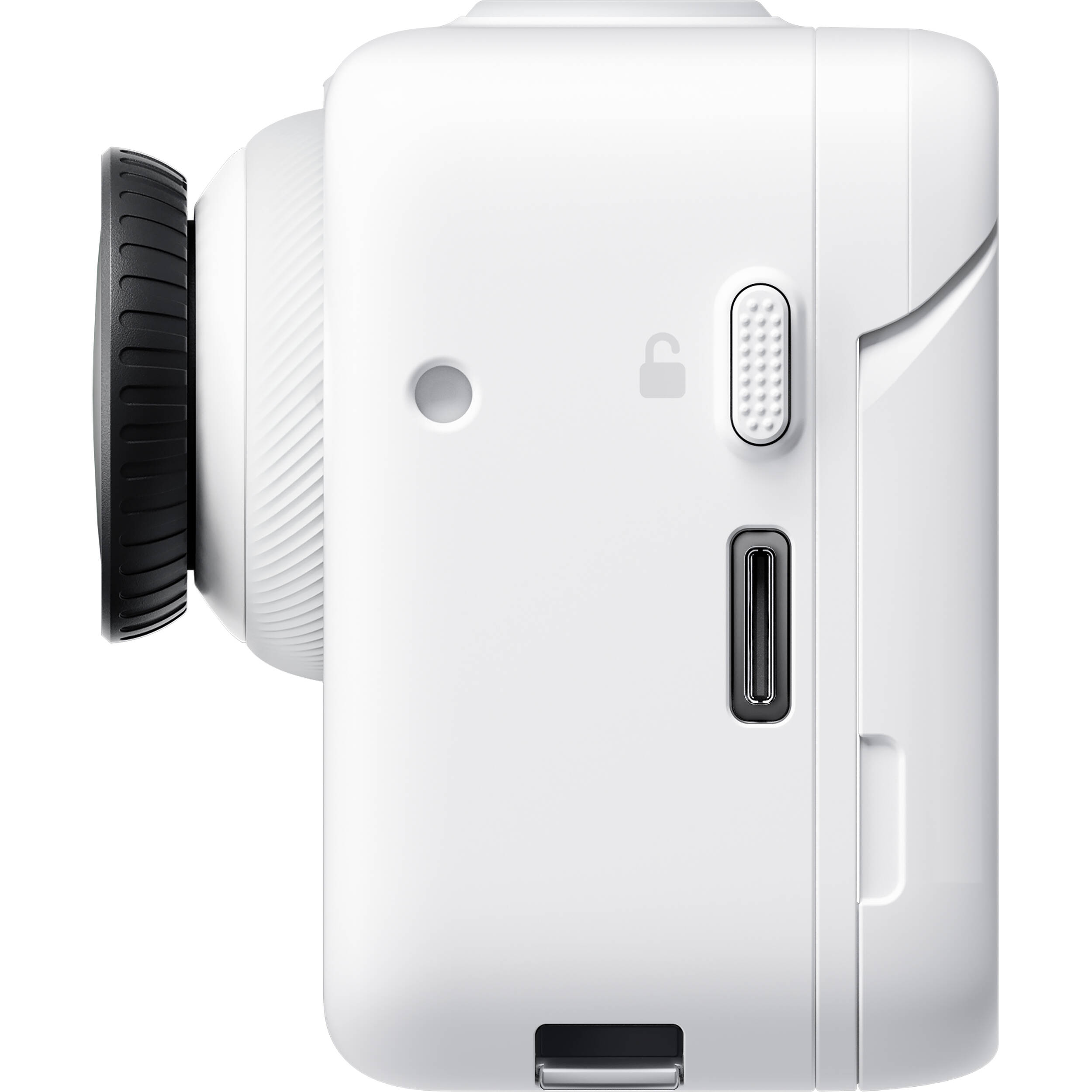 Insta360 GO 3S action camera in white with magnetic design, featuring a flip-out touchscreen Action Pod, capturing 4K video, and offering hands-free POV shooting.