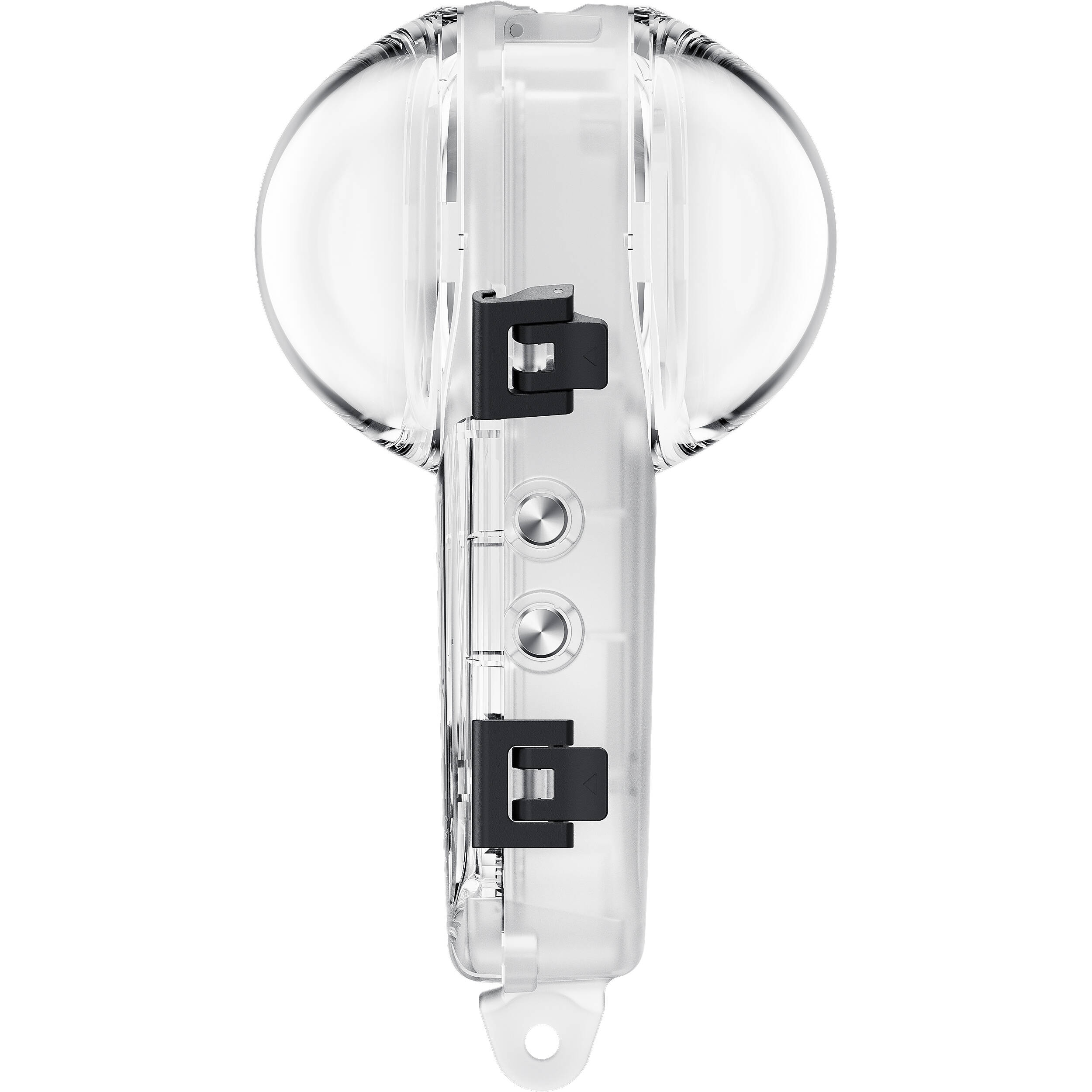 Insta360 X4 Invisible Dive Case, a transparent, waterproof housing designed for 360° underwater filming, shown with secure latches and lens dome.