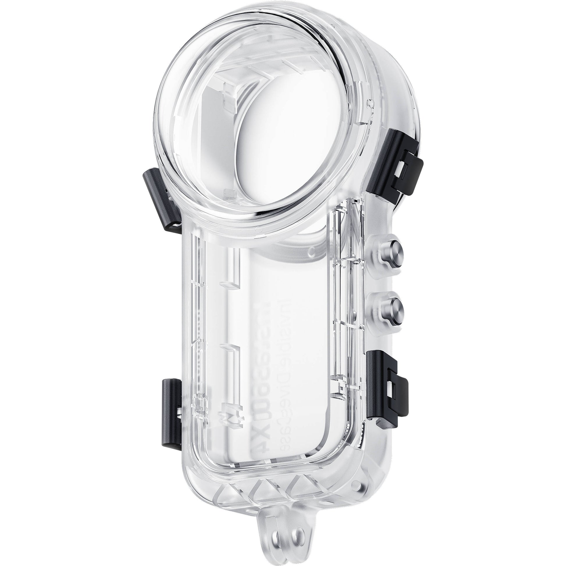 Insta360 X4 Invisible Dive Case, a transparent, waterproof housing designed for 360° underwater filming, shown with secure latches and lens dome.