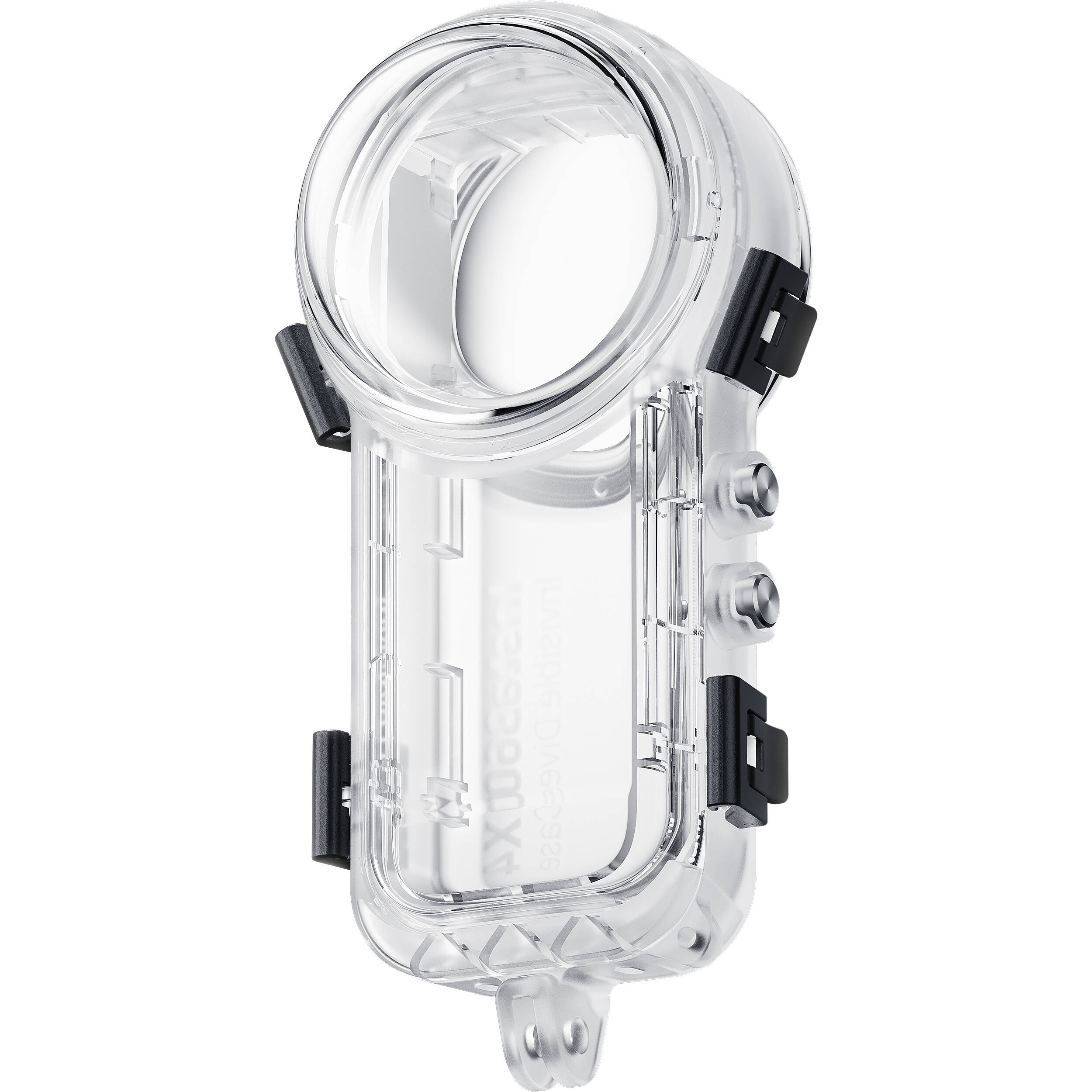 Insta360 X4 Invisible Dive Case, a transparent, waterproof housing designed for 360° underwater filming, shown with secure latches and lens dome.