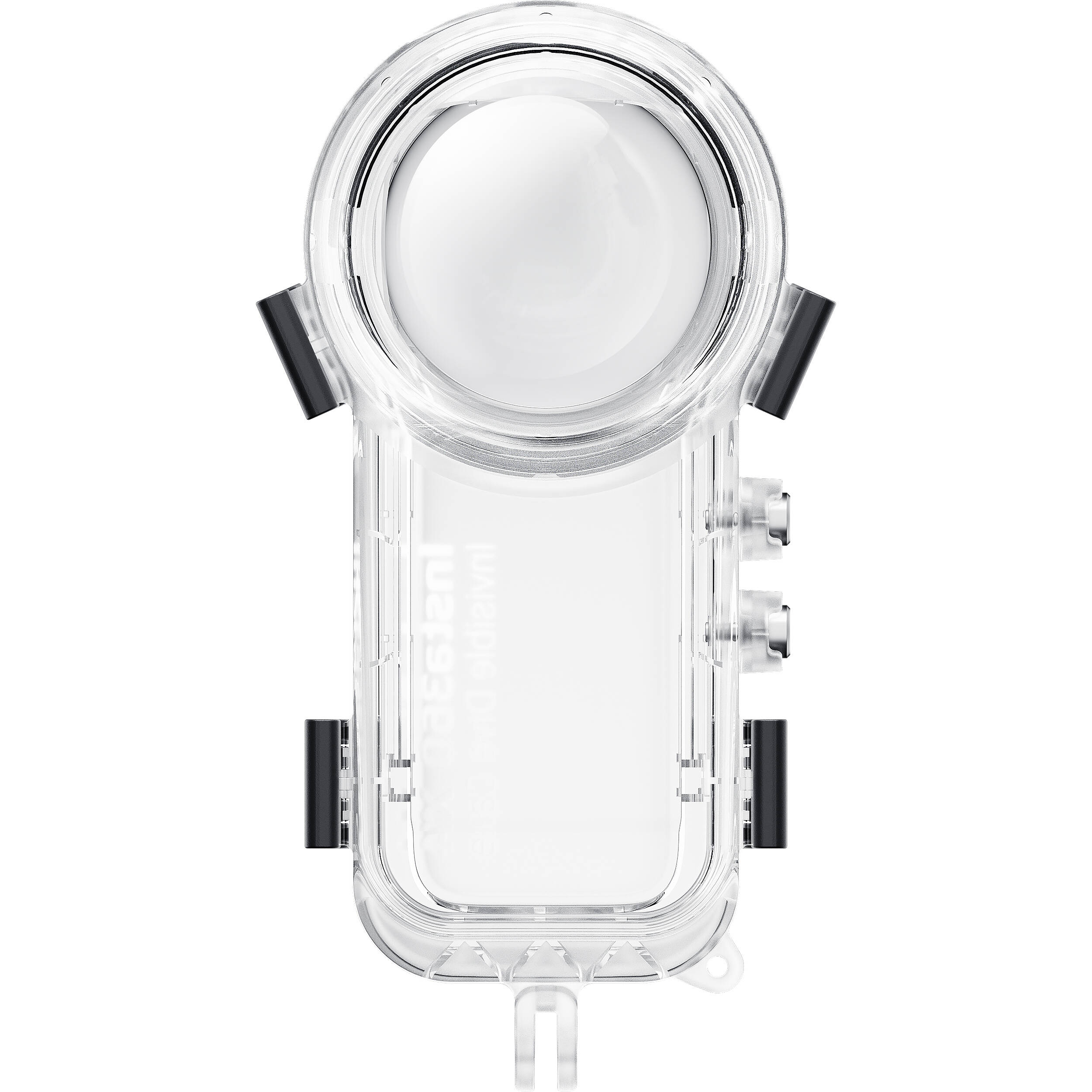 Insta360 X4 Invisible Dive Case, a transparent, waterproof housing designed for 360° underwater filming, shown with secure latches and lens dome.