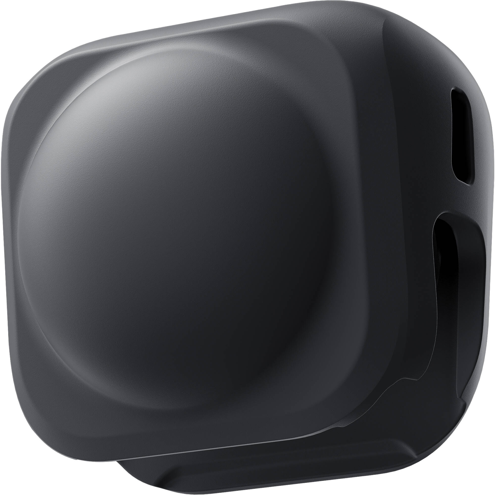 Black camera lens on a white background