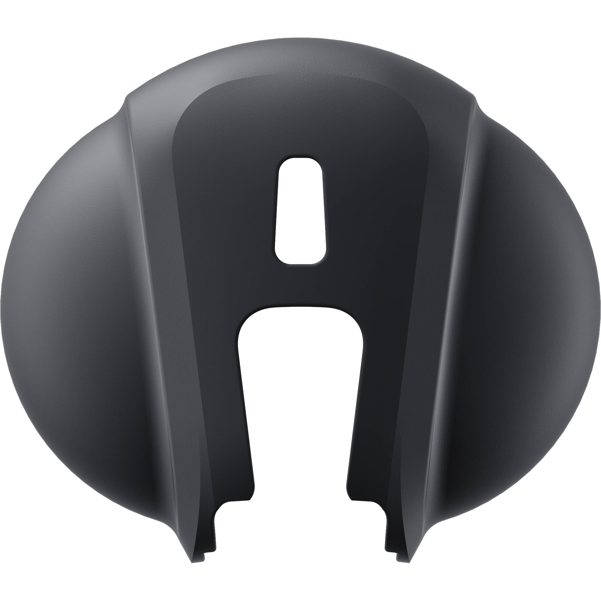 Black plastic cover with cutout design on a white background