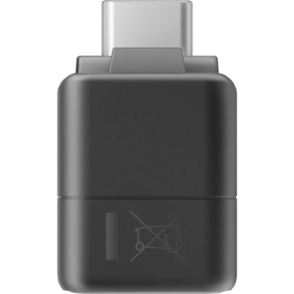 Insta360 Microphone Adapter with 3.5mm audio input and USB-C charging port, compatible with ACE and ACE PRO cameras for simultaneous charging and audio recording.