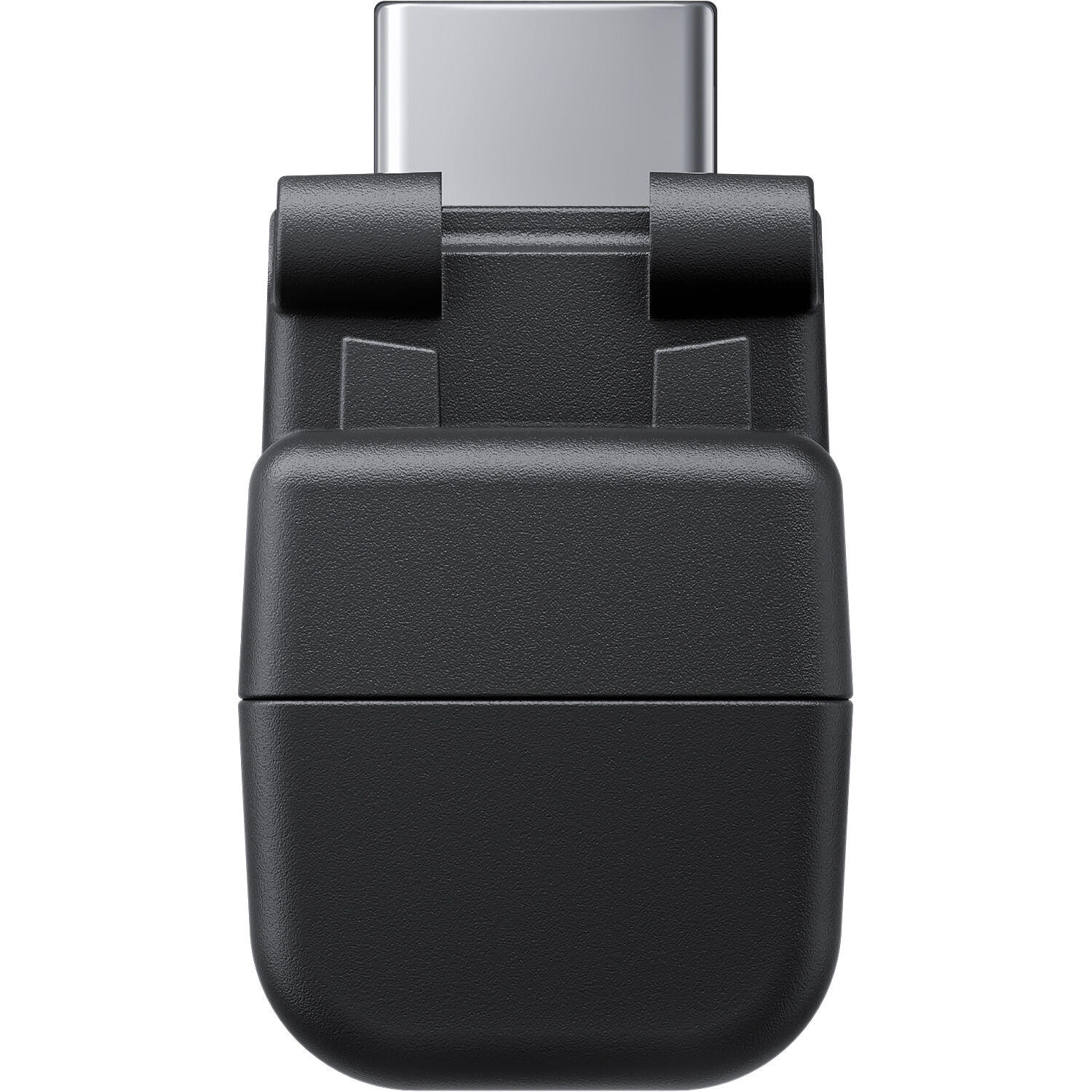 Black USB-C adapter on a white background
