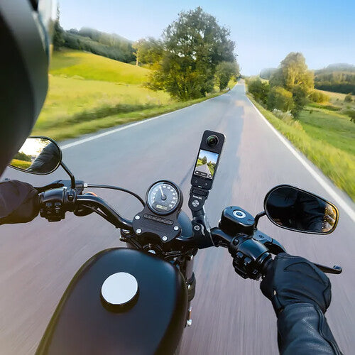 Insta360 Motorcycle Accessories Bundle with mounts for handlebars, helmets, and tail sections for dynamic riding footage.