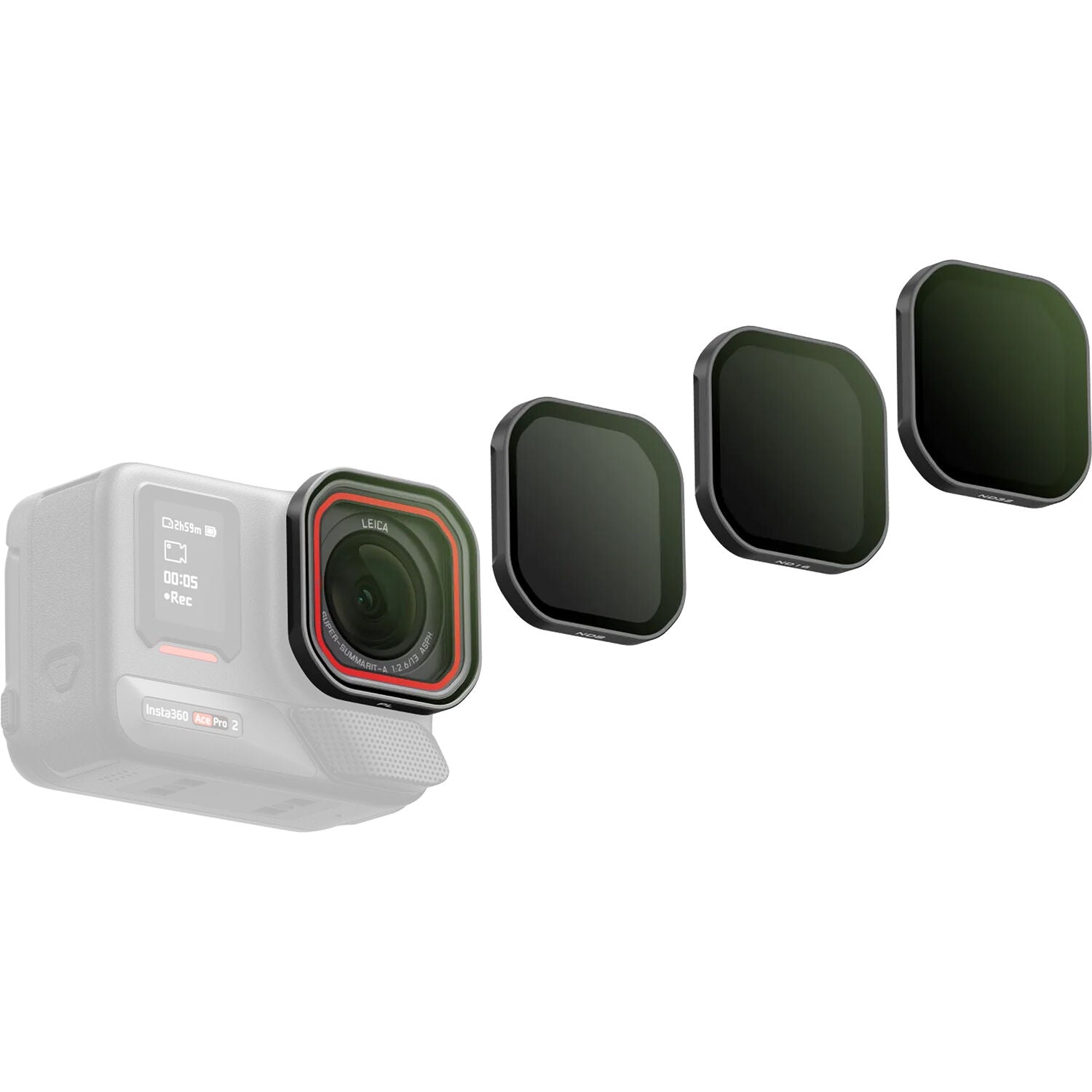 ND Filter Set for Insta360 Ace Pro 2 including ND8, ND16, ND32, and Polarizer filters with magnetic mount, crafted from multi-coated optical glass for cinematic motion blur, glare reduction, and color accuracy.